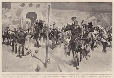 With the Allies in China, Soldiers and Sailors Amusing Themselves in a Crowded Thoroughfare in Peking